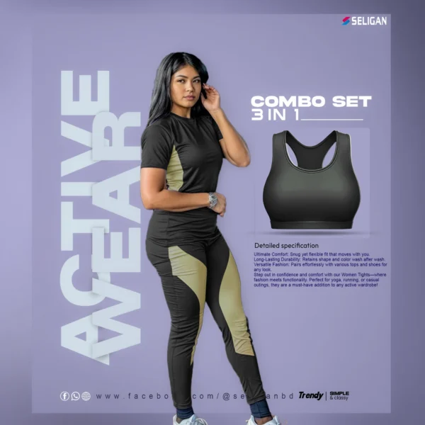 Stylish Active Wear 3 in 1 Combo Black 01